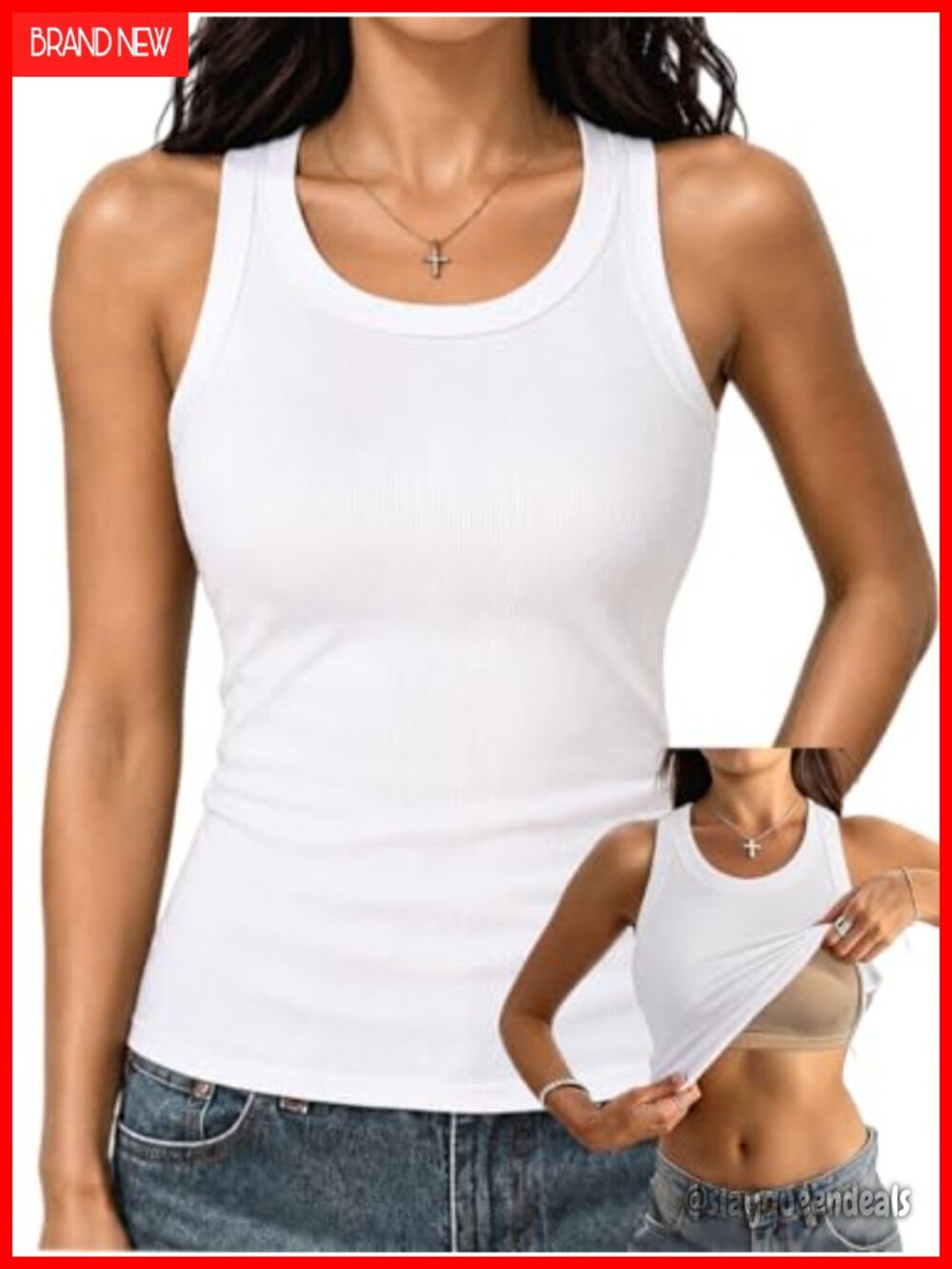 Womens Racerback Tank Top Built-in Bra Cotton Rib Padded Cami